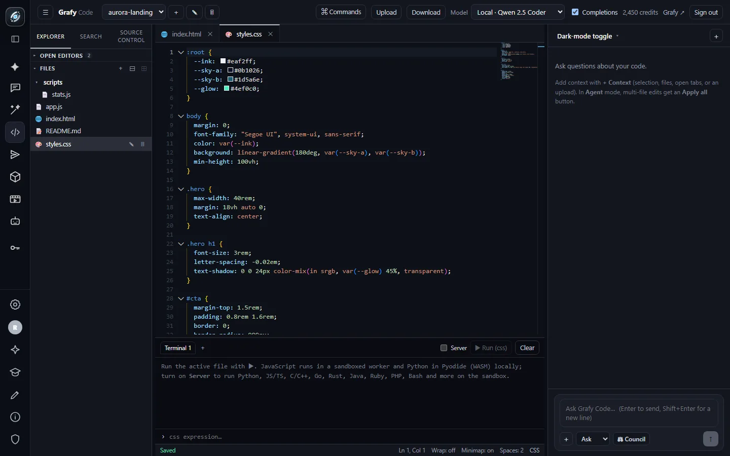 Monaco editing a CSS file