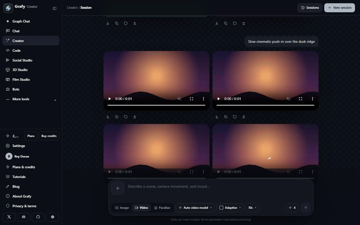 Generated video clips with inline players