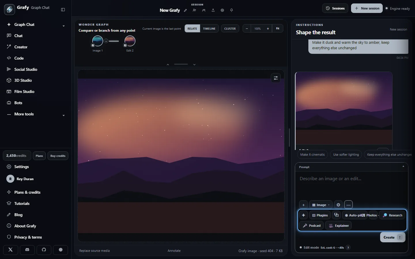 The composer overflow menu with Prompt Studio, Plugins, Batch and Auto-pilot