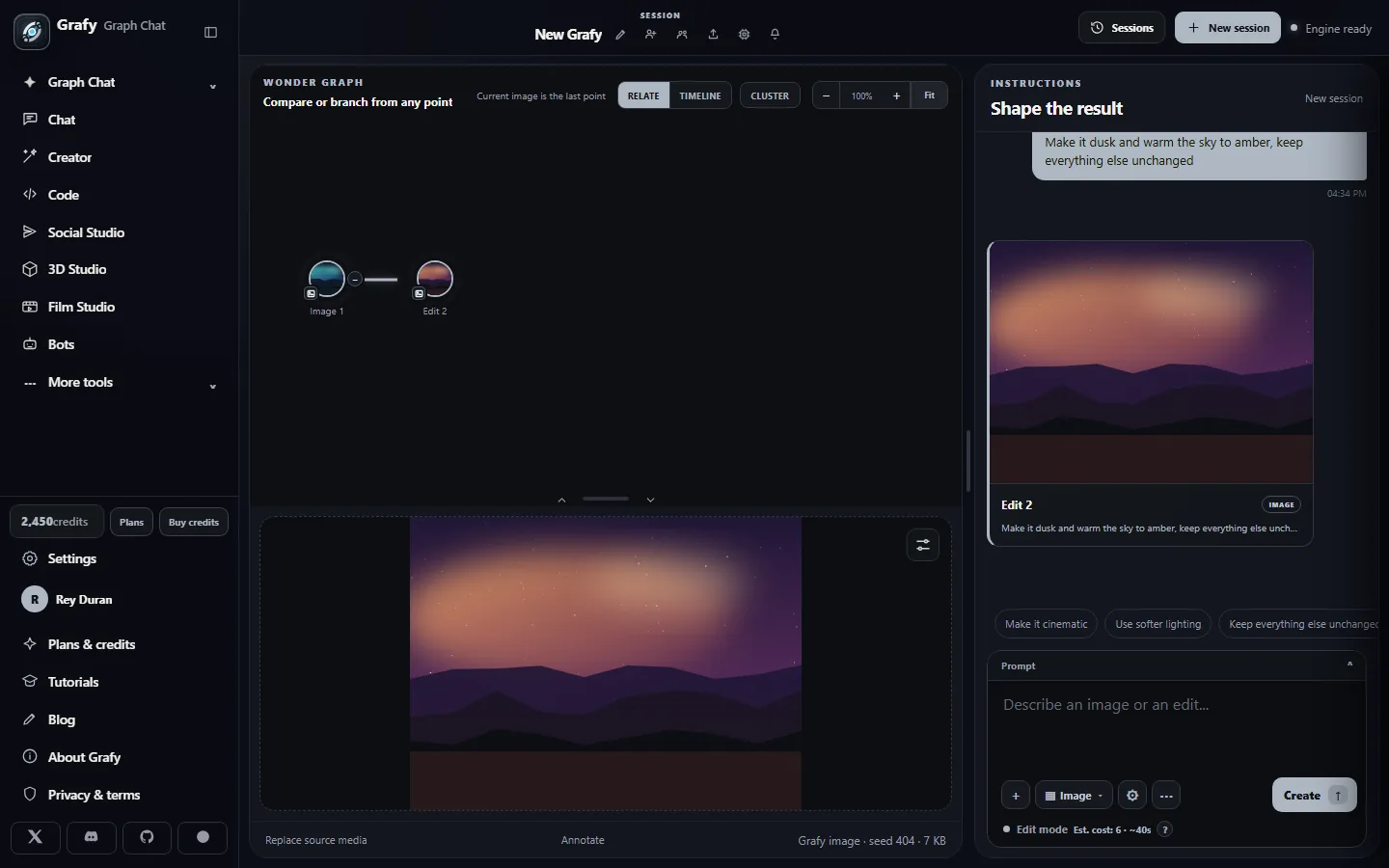 The Explore panel showing node lineage