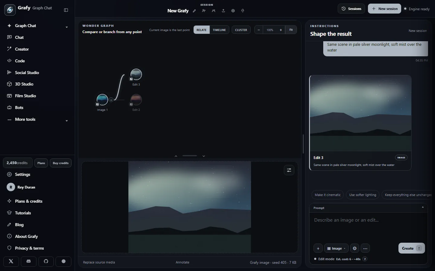 The Graph Chat workspace with a branched graph