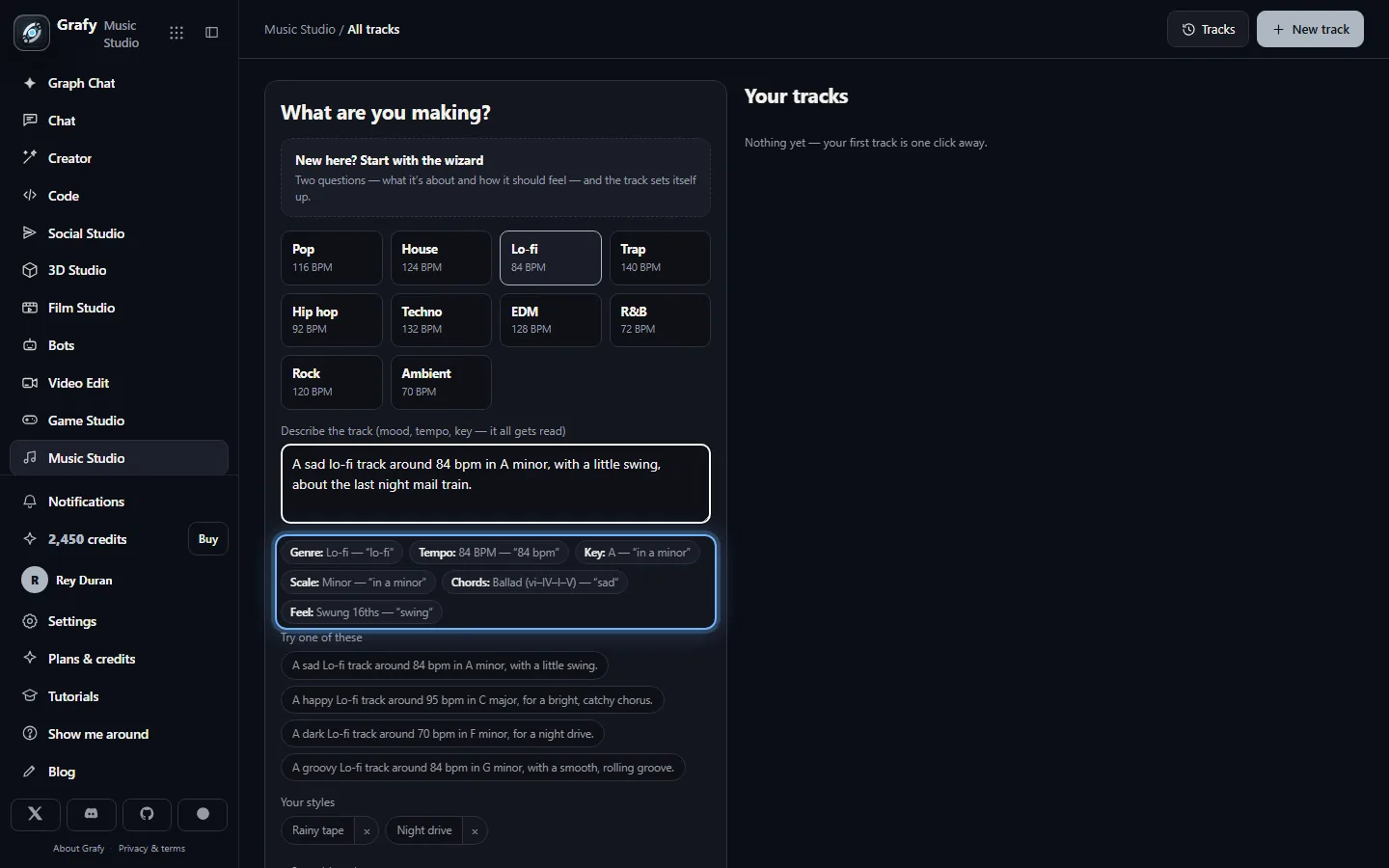 The new-track form with a brief and its live readings